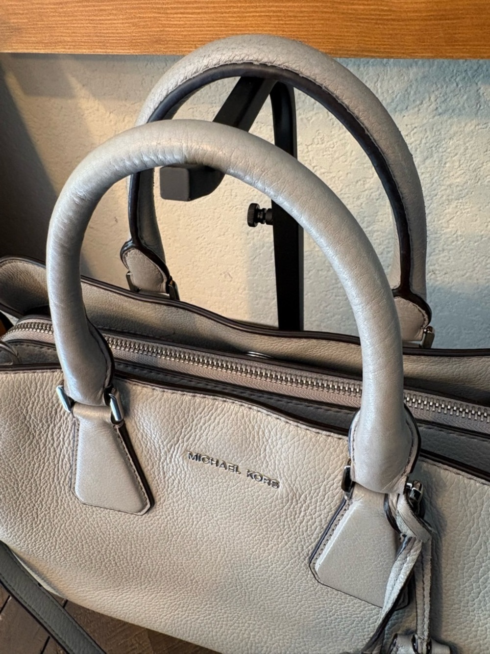 Michael Kors Pebbled Leather Satchel in Light Gray - Picture 3 of 13